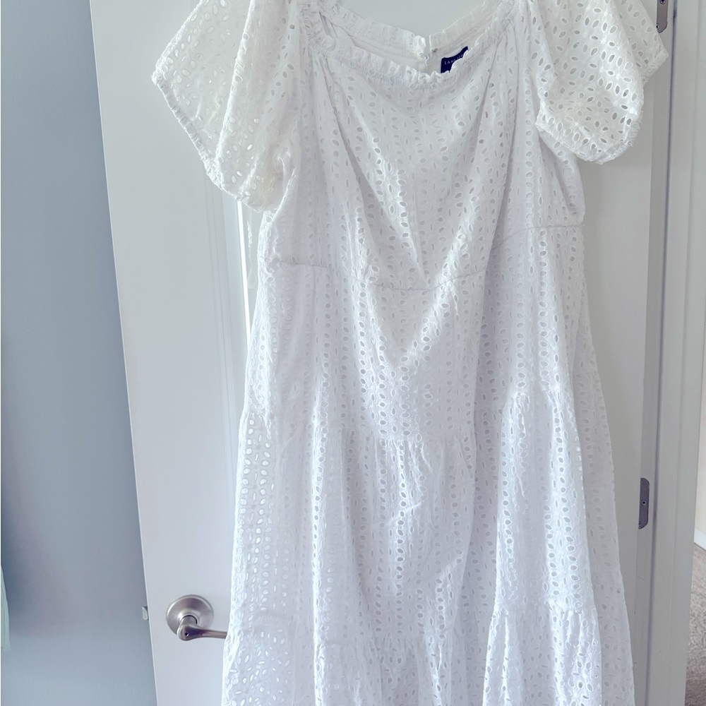 Lane Bryant White Eyelet Puff Sleeve Dress 24w